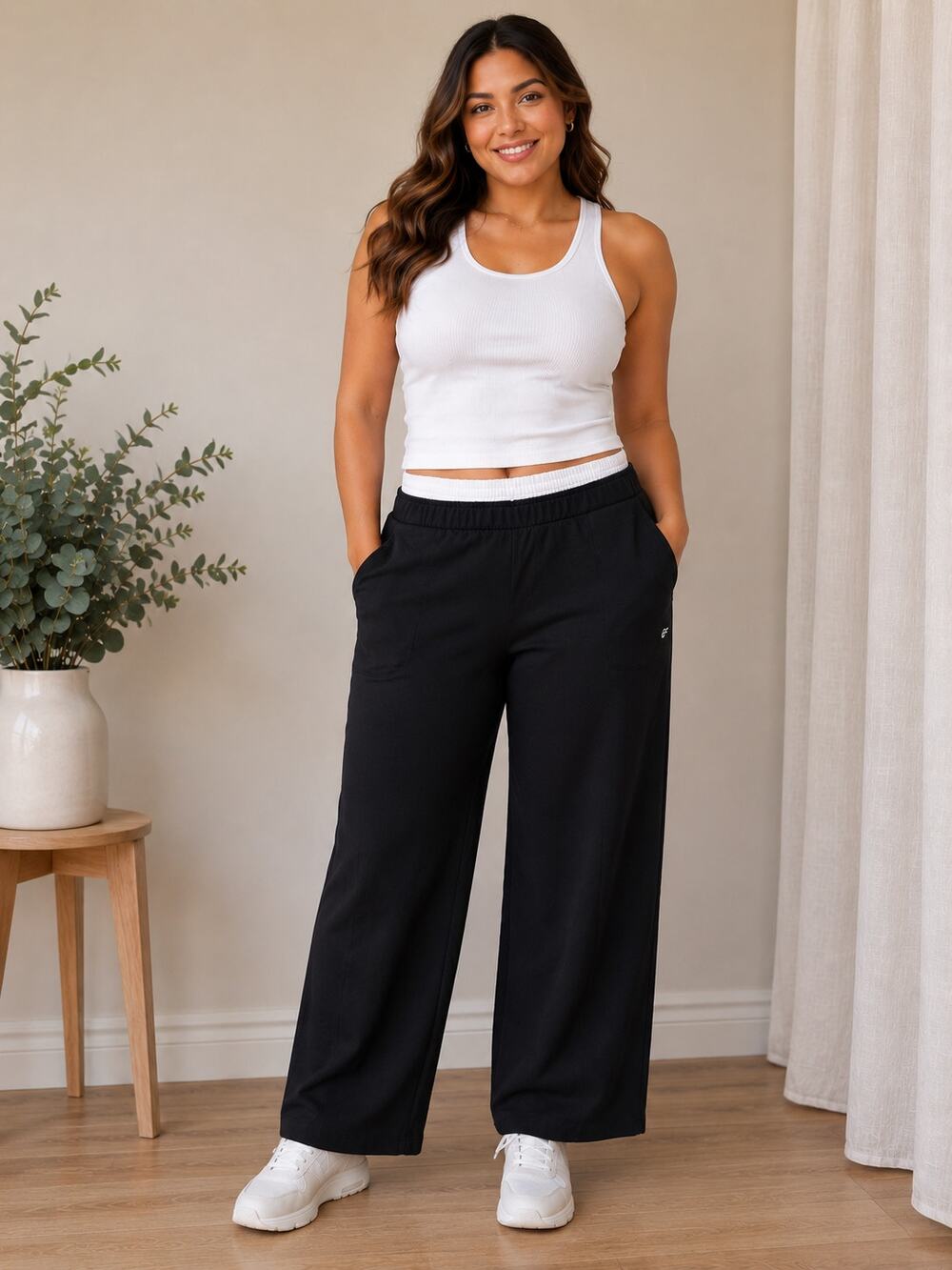 JoyLab Black Wide Leg Crop Pants Womens Medium Pull On Elastic Waist Pockets NWT